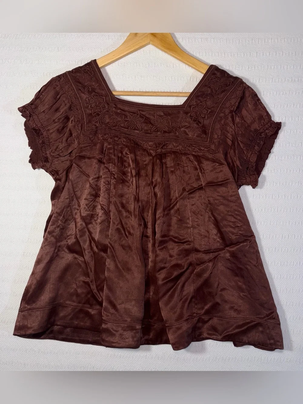 Free People Rivington Skirt Set Brown Sz S Embroidered Cottage Peasant Boho NWT